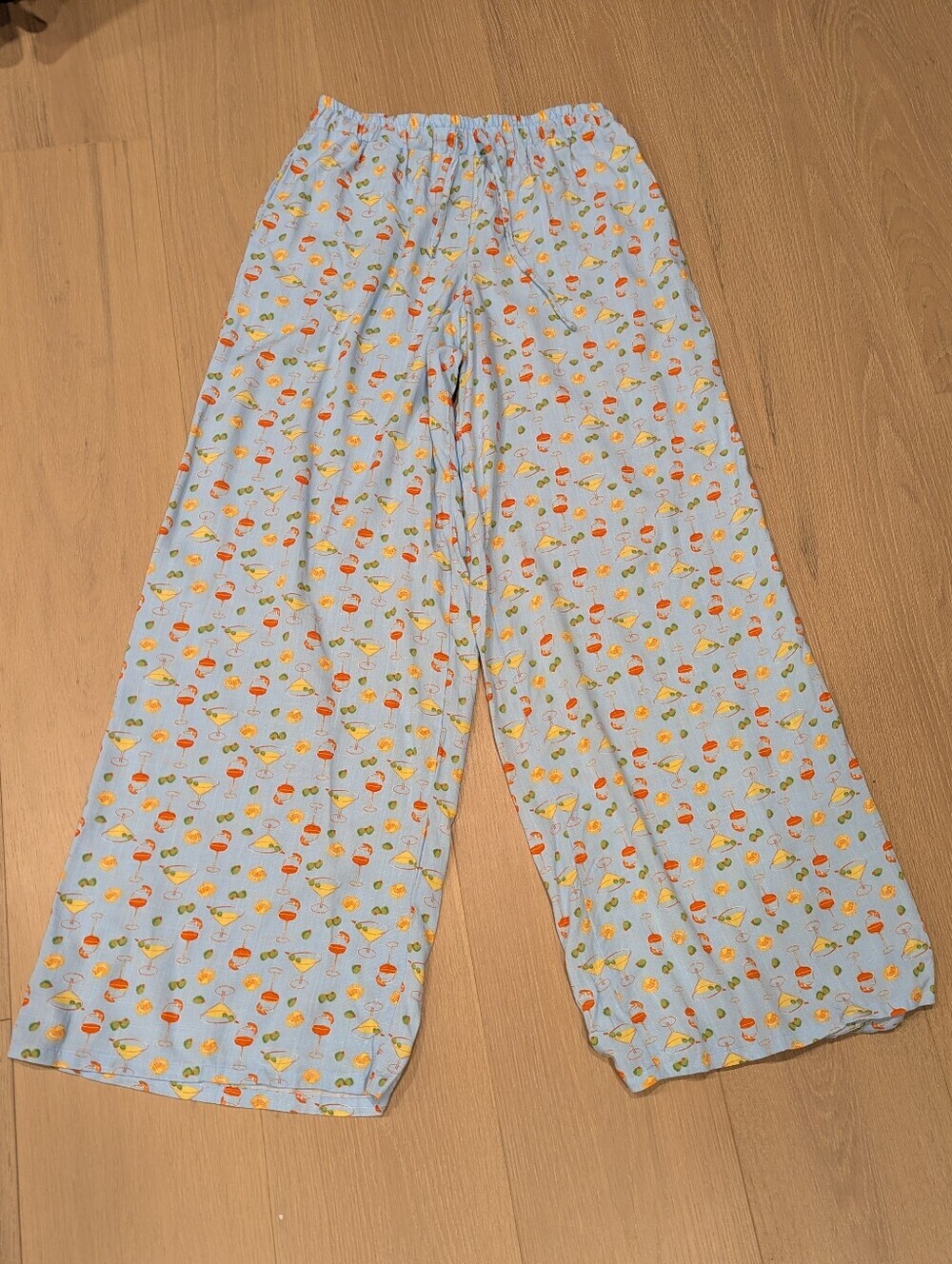 Light Blue Wide Leg Pants - Shell And Martini Print